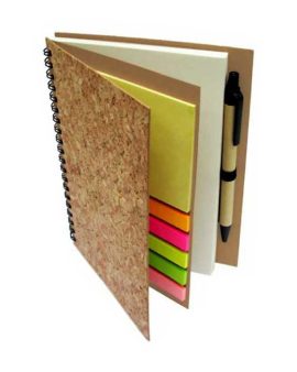 LIBRETA CON TAPA DE CORCHO, POST IT Y LAPICERO